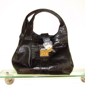 Black DKNY moc croc leather handbag